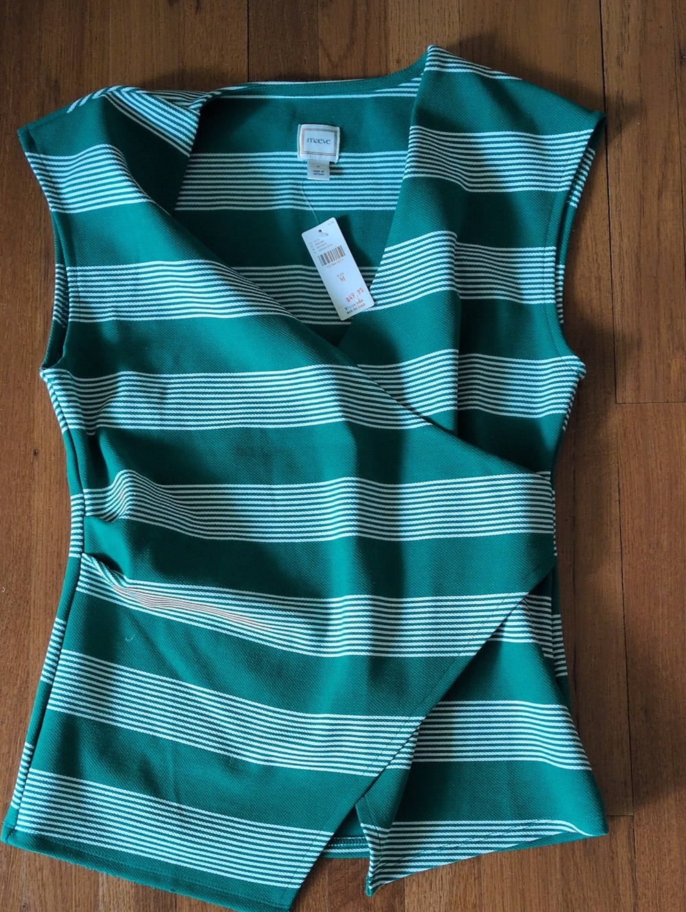 Maeve Green White Striped Top S Med